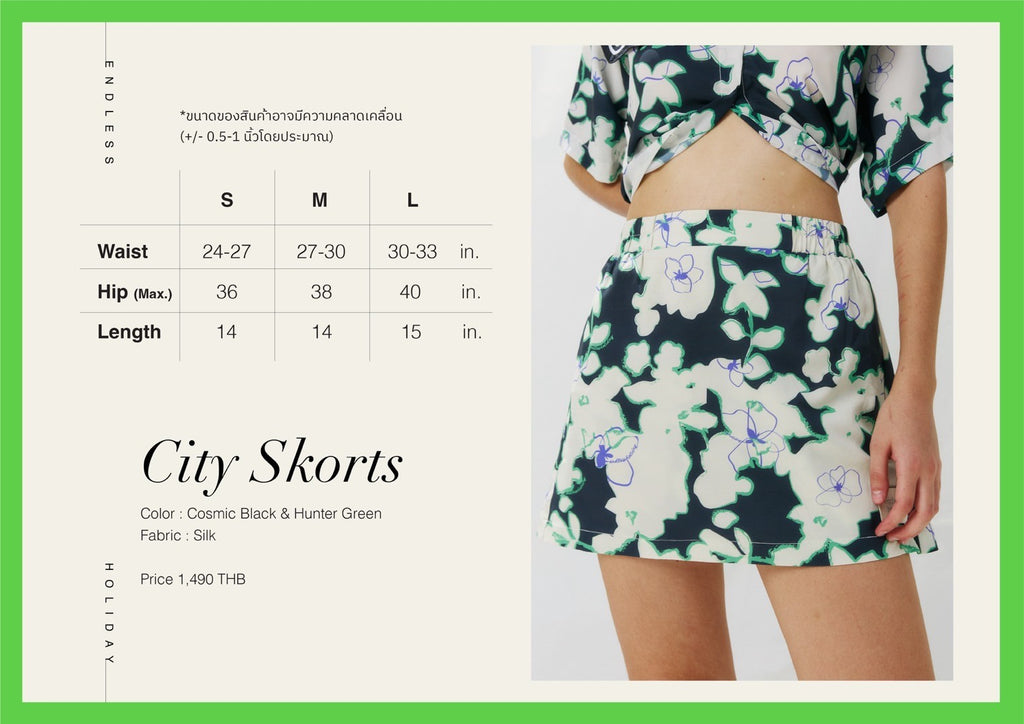 Endless Holiday City Skorts Cosmic Black & Hunter Green